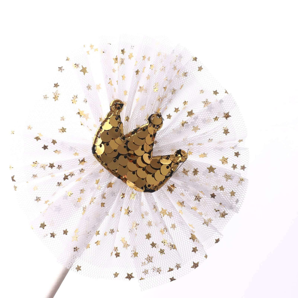 9-Pack Sequin Crown and Tutu Cupcake Cake Toppers Gold - Shimmering Princess Inspired Cake Inserts DIY Party Decoration Supplies