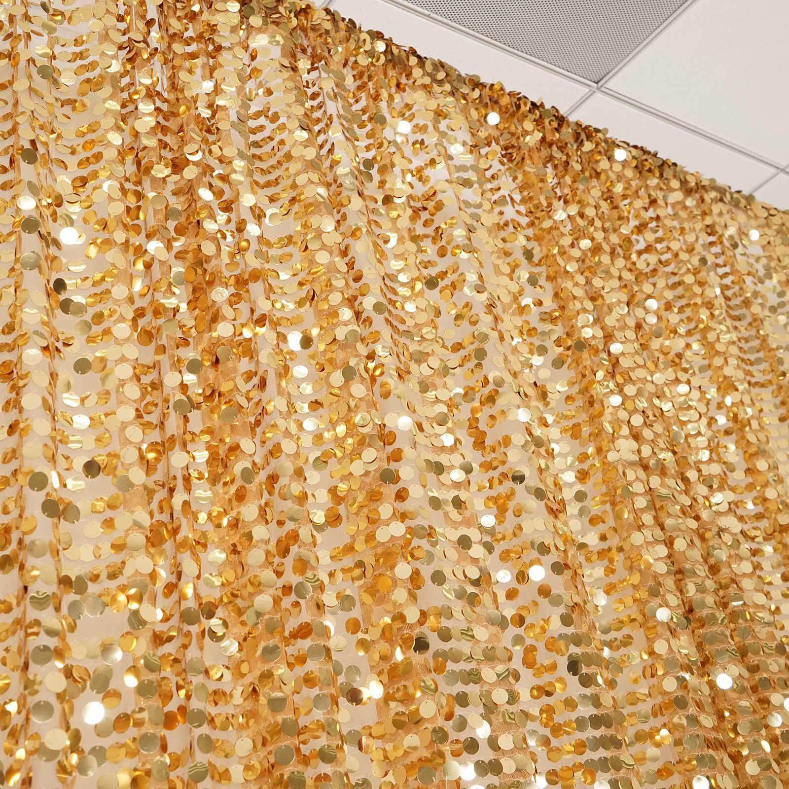 20ftx10ft Gold Big Payette Sequin Event Curtain Drapes, Backdrop Event Panel