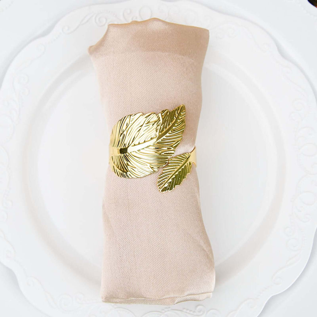 4 Pack Metallic Gold Ornate Leaf Napkin Rings, Linen Napkin Holders
