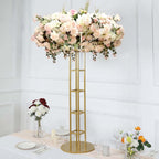Metal Wedding Centerpiece Open Frame Design Gold - Grand Halo Top Floral Riser Pedestal 46"