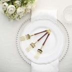 24-Pack Plastic Dessert Forks with Roman Column Handle Gold/Brown - European Style Disposable Utensils 6"