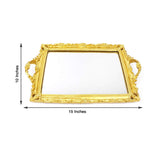 Resin Mirrored Rectangle Serving Tray 15"x10" in Metallic Gold with Baroque Design, Stylish Decorative Vanity Tray Centerpiece