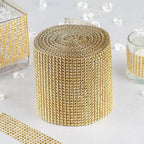 5"x10 Yards Shiny Gold Diamond Rhinestone Ribbon Wrap Roll, DIY Craft Decor