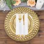 6-Pack Plastic Round Charger Plates 13" in Gold with Diamond Pattern, Sparkling Disposable Dinner Charger Tableware
