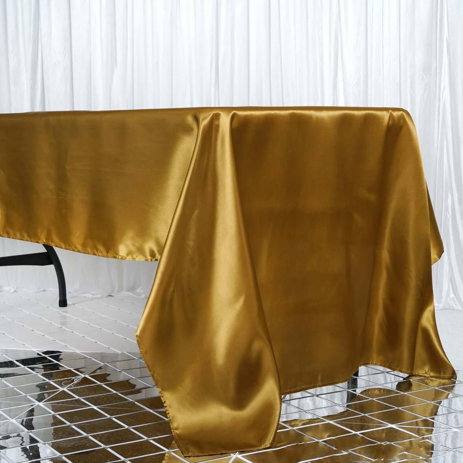 Satin Rectangular 60"x126" Tablecloth Gold - Smooth and Lustrous Finish for Weddings and Parties