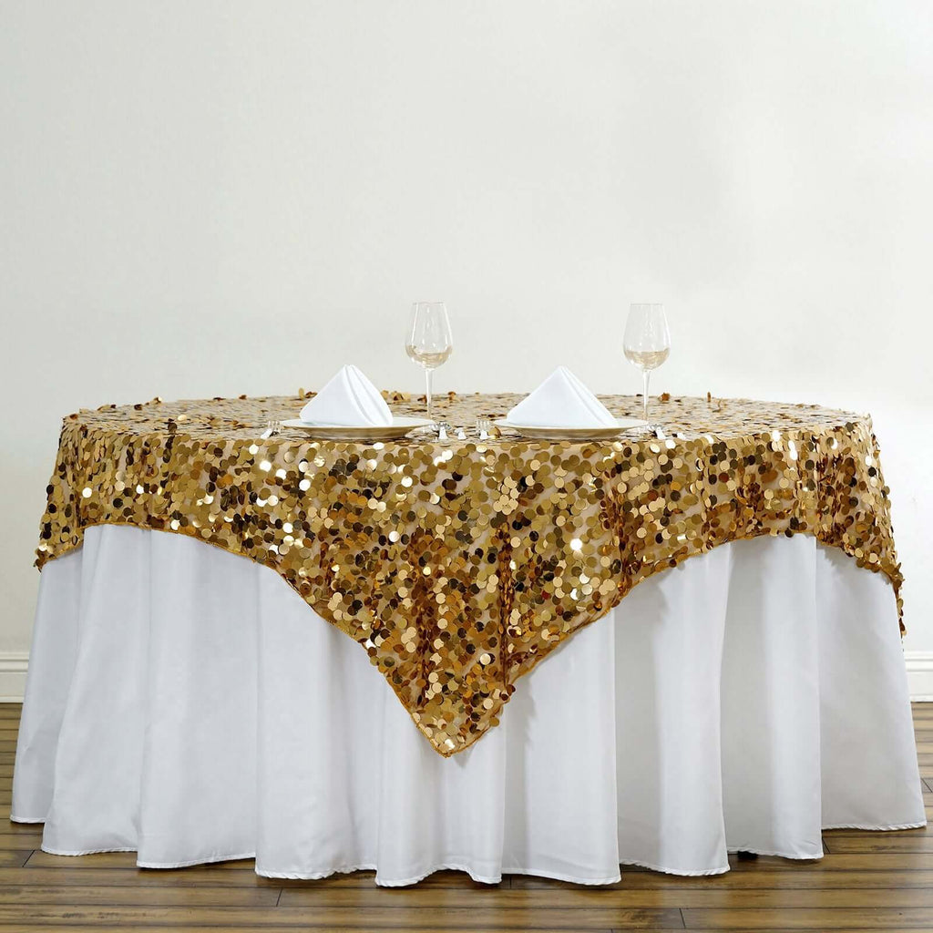 Sequin 72"x72" Table Overlay Square Tablecloth Gold - Big Payette Table Cover