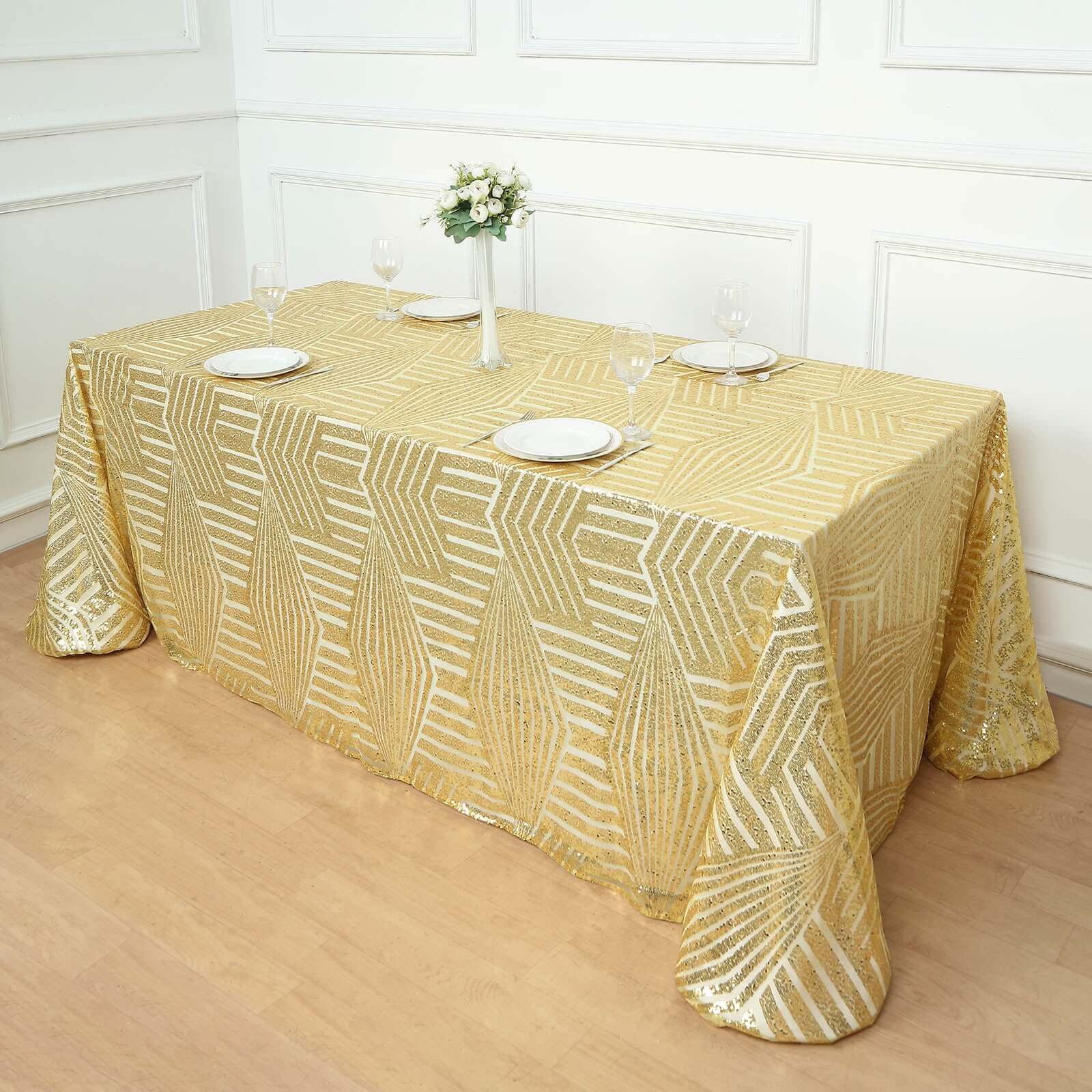 Sequin 90"x132" Rectangle Tablecloth Gold - Seamless Diamond Design for Upscale Events