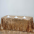 Sequin 90"x156" Rectangle Tablecloth Gold - Seamless Big Payette Design for Luxe Celebrations