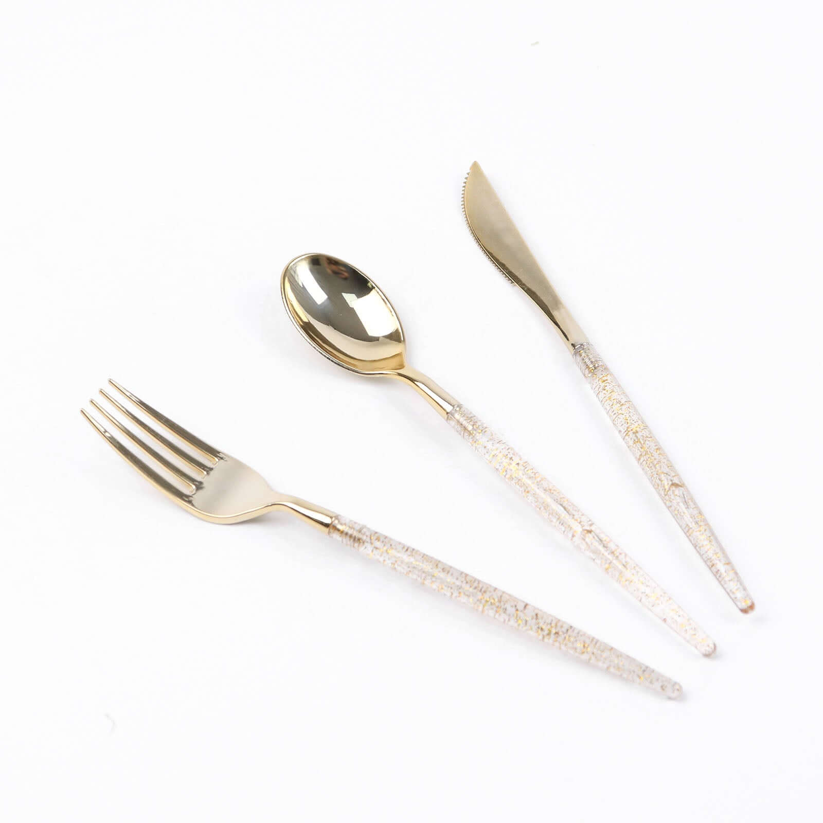 24-Pack Plastic Cutlery Set Metallic Gold with Gold Glitter - Stylish Disposable Silverware Pack 8"