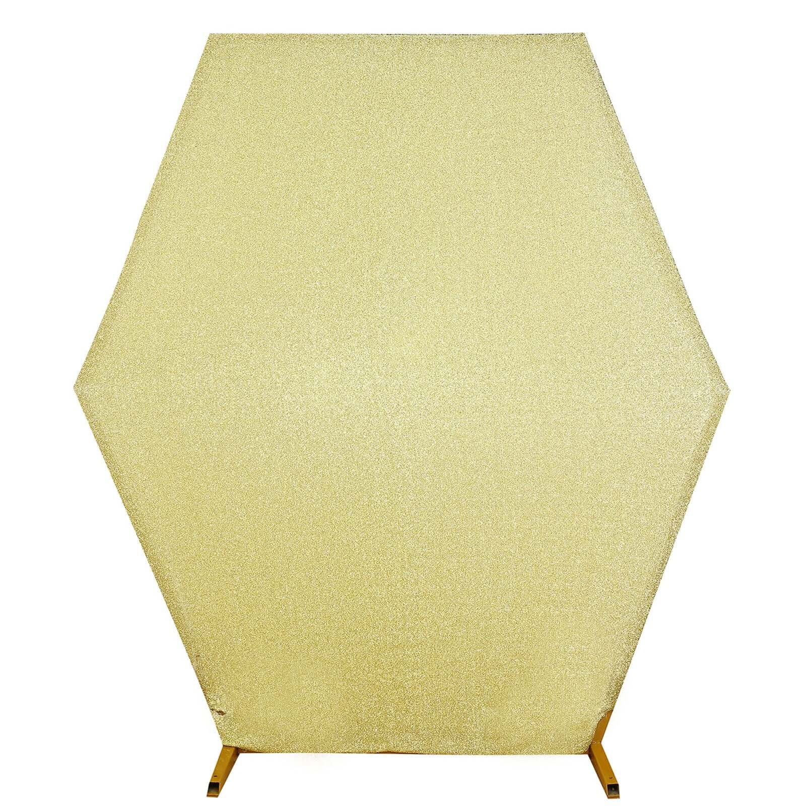 8ftx7ft Champagne Metallic Shimmer Tinsel Spandex Hexagon Wedding Arbor Cover, 2-Sided Backdrop