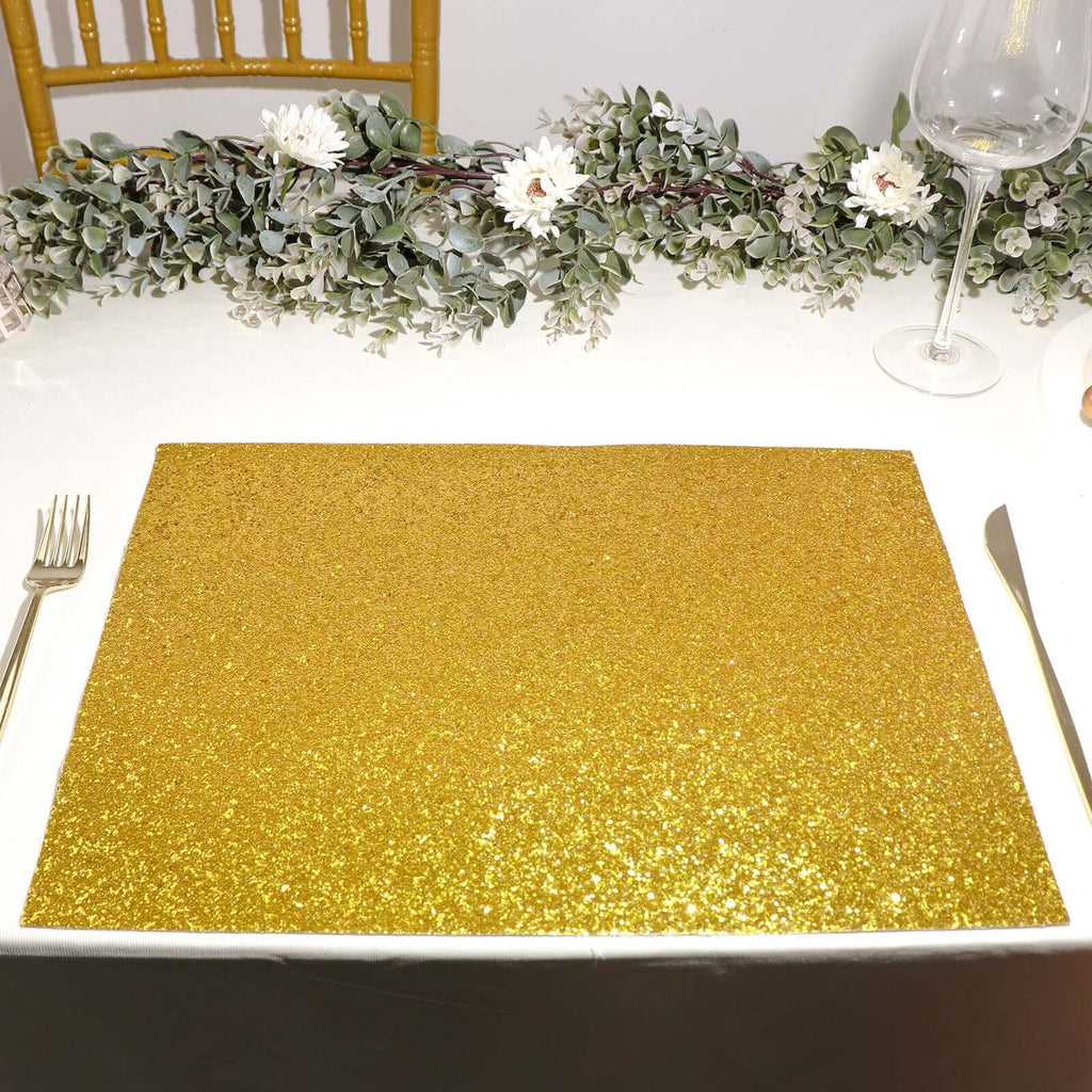6-Pack Placemats Glitter Design Gold Sparkle Rectangle - Non-Slip Decorative Dining Table Mats 12"x18"