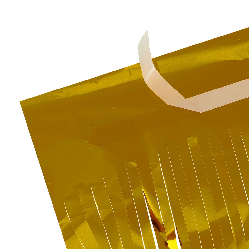 Metallic Foil Fringe Table Skirt Gold with Self Adhesive Backing - Durable Tinsel Skirt for Parties 30"x9ft