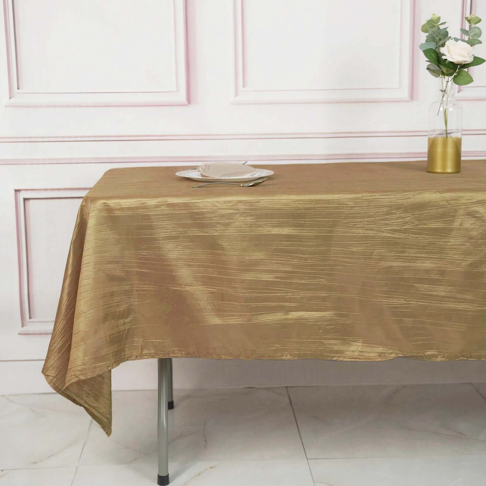 Taffeta 60"x102" Rectangle Tablecloth Gold - Accordion Crinkle Design for Modern Gatherings