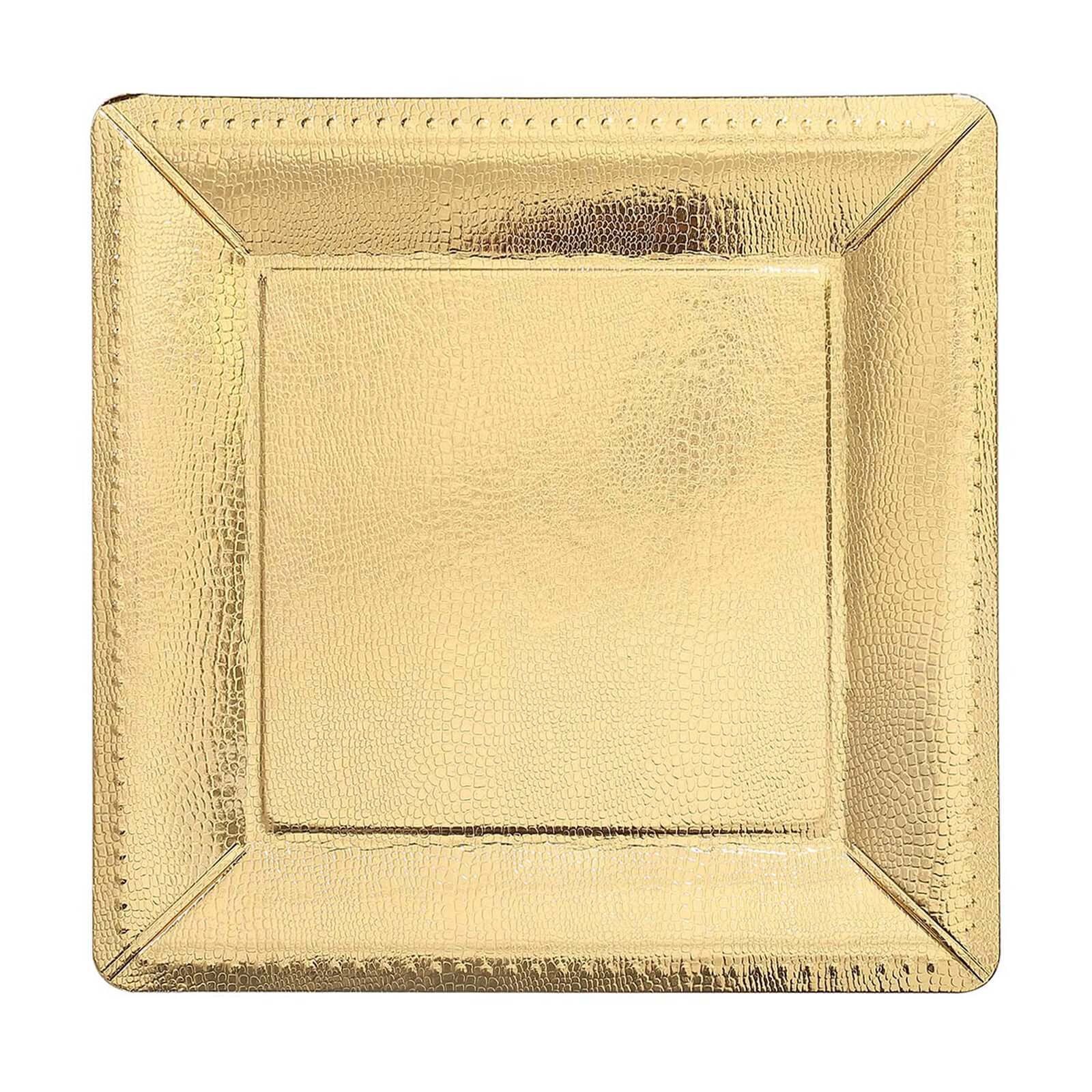 10-Pack Disposable Square Charger Plates in Gold with Leather Like Texture - 1100GSM Durable Paper Chargers 13"