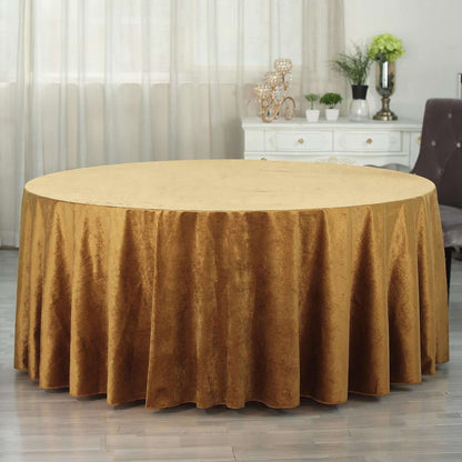 Premium Velvet 120" Round Tablecloth Gold - Reusable Soft & Seamless Table Cover for Upscale Events
