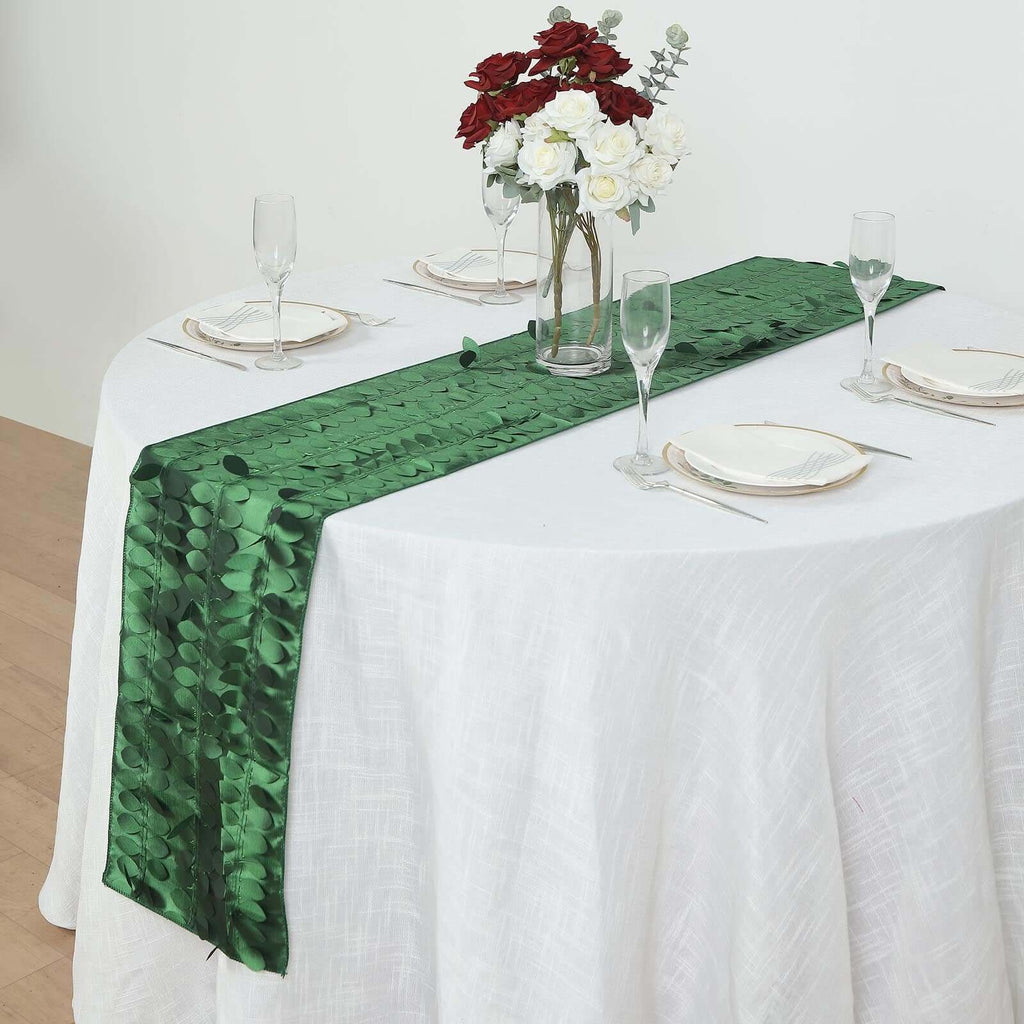 Taffeta Fabric 12"x108" Table Runner Green - 3D Leaf Petal Design