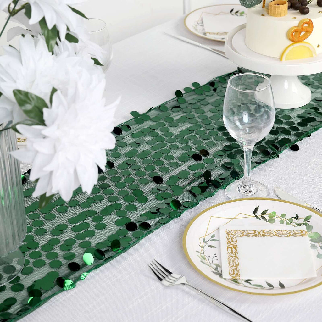 Big Payette Sequin 13"x108" Table Runner Hunter Emerald Green - Dazzling Design