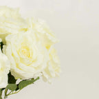 2 Bushes 17" Ivory Premium Silk Jumbo Rose Flower Bouquet, High Quality Artificial Wedding Floral Arrangements