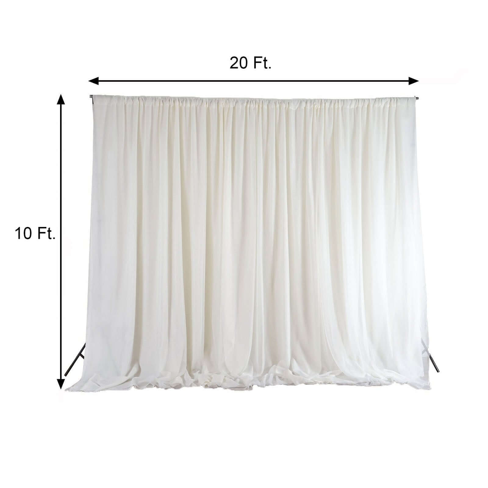 Ivory Chiffon Polyester Event Curtain Drapes, Dual Layer Divider Backdrop Event Panels with Rod Pockets - 20ftx10ft
