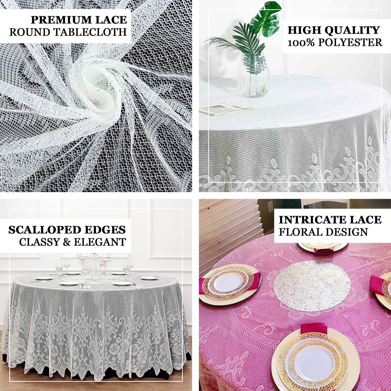 Lace 108" Round Tablecloth Ivory - Premium Design for Formal Table Settings