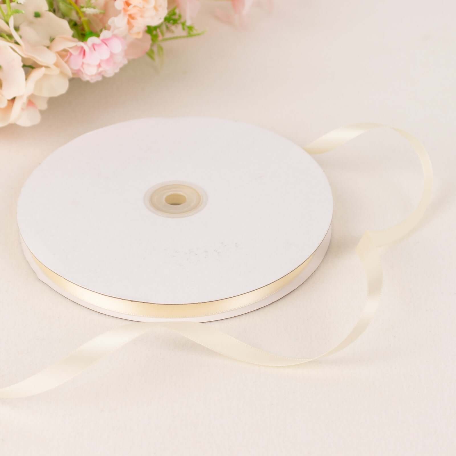 100 Yards 3/8" Ivory Single Face Decorative Satin Ribbon