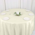 Taffeta 132" Round Tablecloth Ivory - Seamless Accordion Crinkle Table Cover