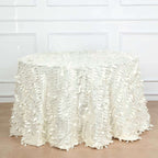 Taffeta 120" Round Tablecloth Ivory | 3D Leaf Petal Design Seamless Table Cover