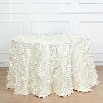 Taffeta 120" Round Tablecloth Ivory | 3D Leaf Petal Design Seamless Table Cover