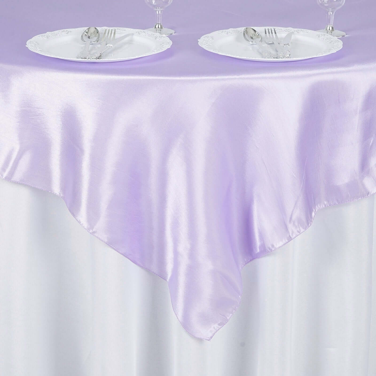 Satin 60"x60" Table Overlay Square Tablecloth Lavender Lilac - Smooth Silky Touch Table Cover