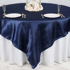 Satin 90"x90" Table Overlay Square Tablecloth Navy Blue - Smooth Finish Table Topper