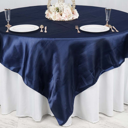 Satin 90"x90" Table Overlay Square Tablecloth Navy Blue - Smooth Finish Table Topper
