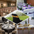 5 Pack Metallic Spandex Chair Sashes Navy Blue - Stretch Fit Chair Bands With Round Diamond Buckles