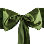 5 Pack Satin Chair Sashes Olive Green - Durable Chair Bows with Shiny Finish 6"x106"