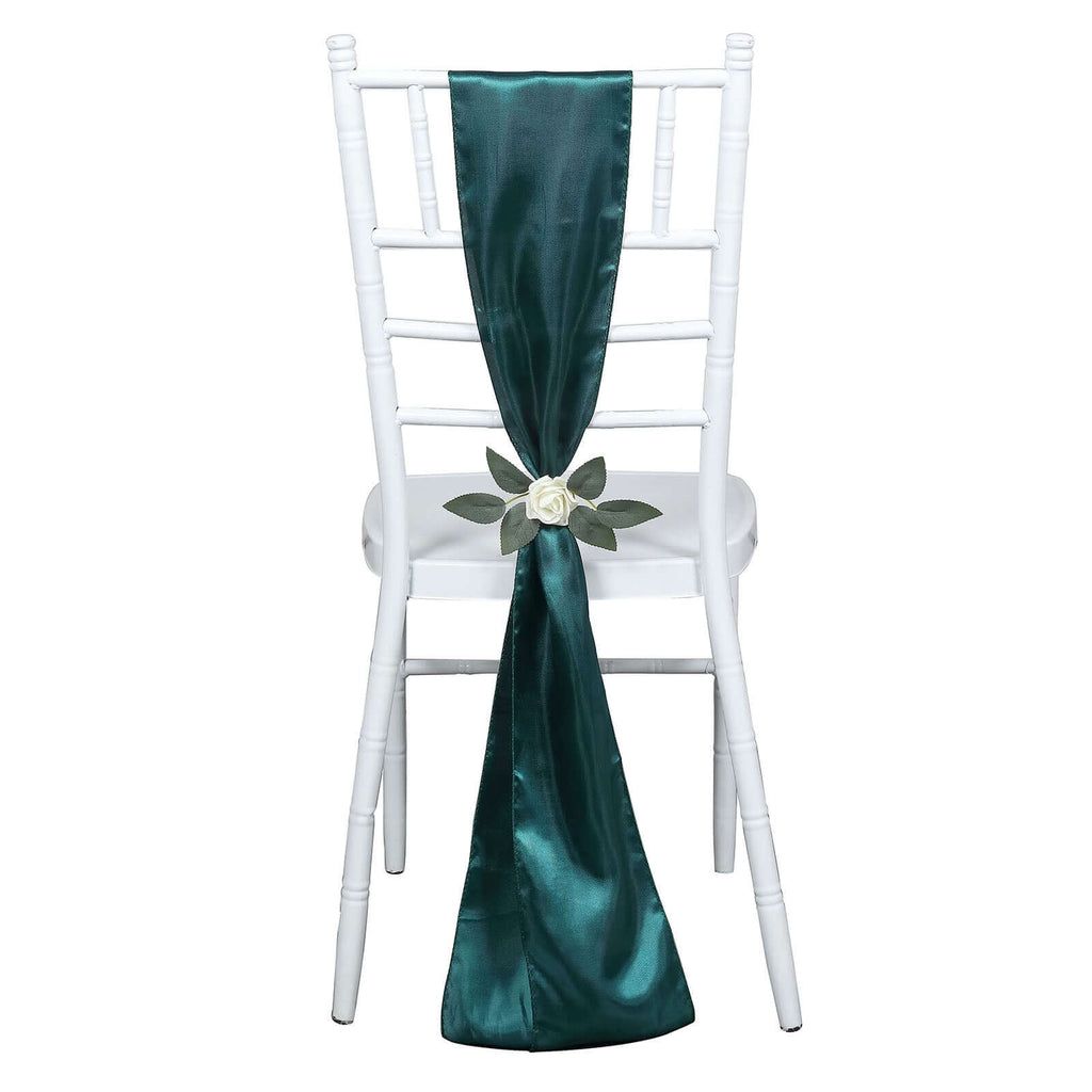 5 Pack Satin Chair Sashes Peacock Teal - Durable Chair Bows with Shiny Finish 6"x106"