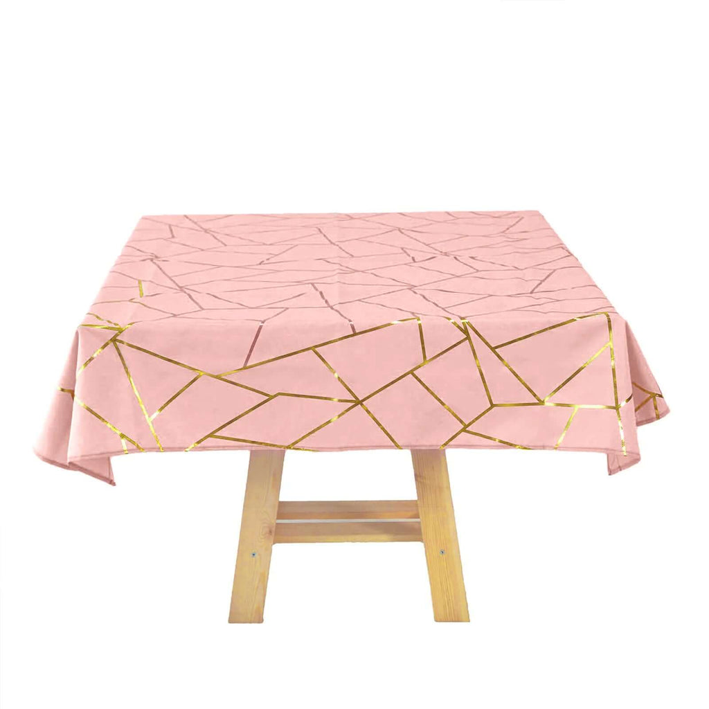 Polyester 54"x54" Square Tablecloth Dusty Rose with Gold Foil Geometric Pattern - Wrinkle-Resistant & Durable Table Cover