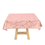 Polyester 54"x54" Square Tablecloth Dusty Rose with Gold Foil Geometric Pattern - Wrinkle-Resistant & Durable Table Cover