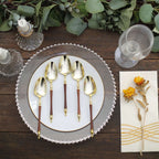 24-Pack Plastic Dessert Spoons with Roman Column Handle Gold/Brown - European Style Disposable Utensils 6"