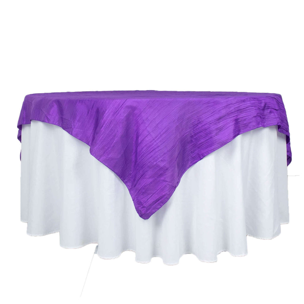 Taffeta 72"x72" Table Overlay Square Tablecloth Purple - Accordion Crinkle Table Cover