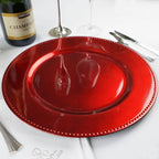6-Pack Acrylic Round Charger Plates 13" in Red with Beaded Rim, Dinner Charger Event Tabletop Decor