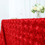 Satin 90"x156" Rectangle Tablecloth Red - Grandiose 3D Rosette Table Cover with Seamless Finish