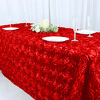 Satin 90"x132" Rectangle Tablecloth Red - Grandiose 3D Rosette Seamless Table Cover