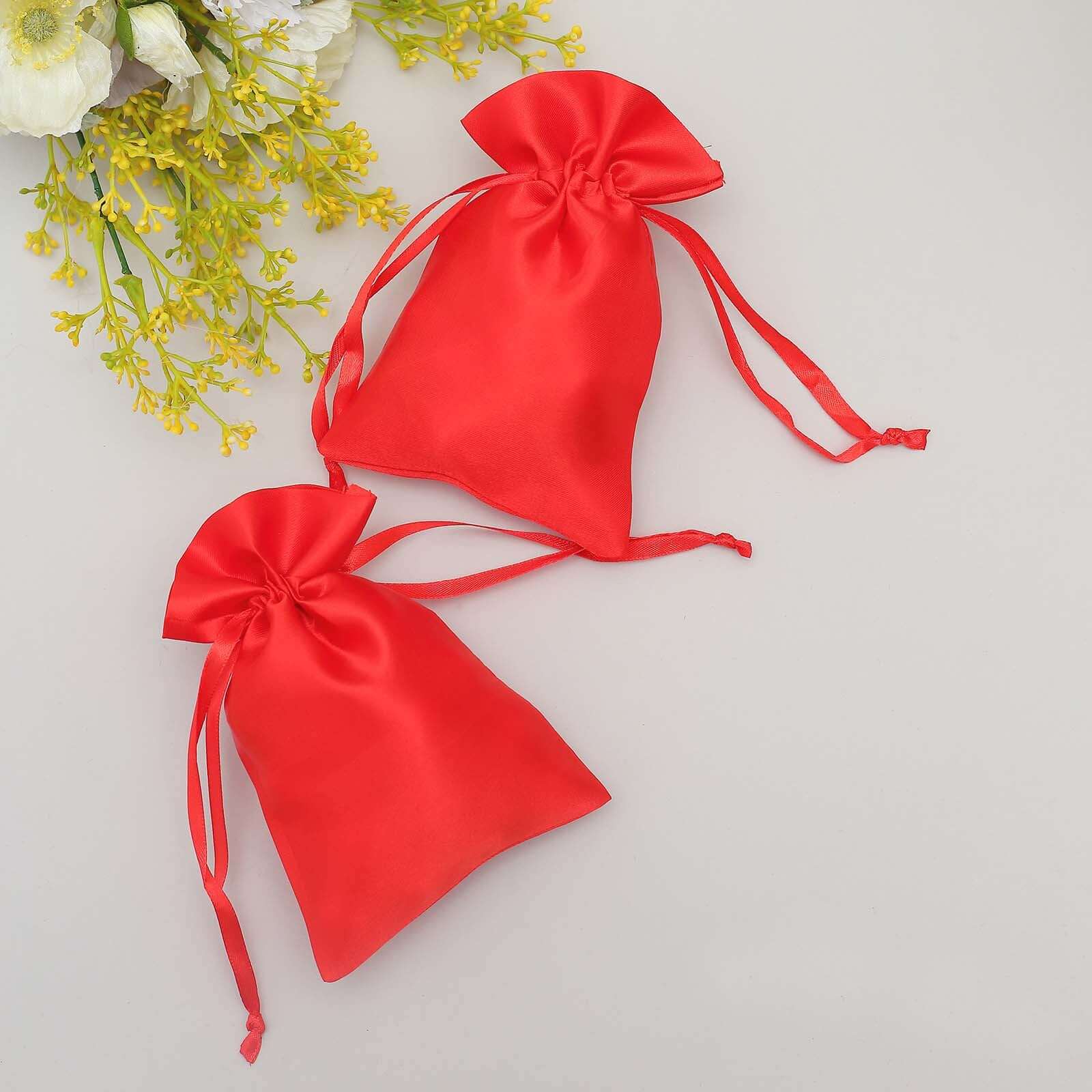 12 Pack 4"x6" Red Satin Drawstring Wedding Party Favor Gift Bags