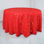Polyester 120" Round Tablecloth Red with Gold Foil Geometric Pattern Wrinkle-Resistant Seamless Table Cover