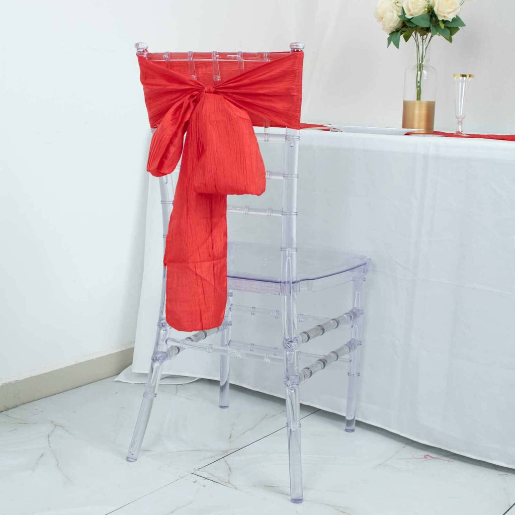 5 Pack Taffeta 6"x106" Chair Sashes Red Accordion Crinkle Texture - Stylish Decor for Weddings & Gatherings