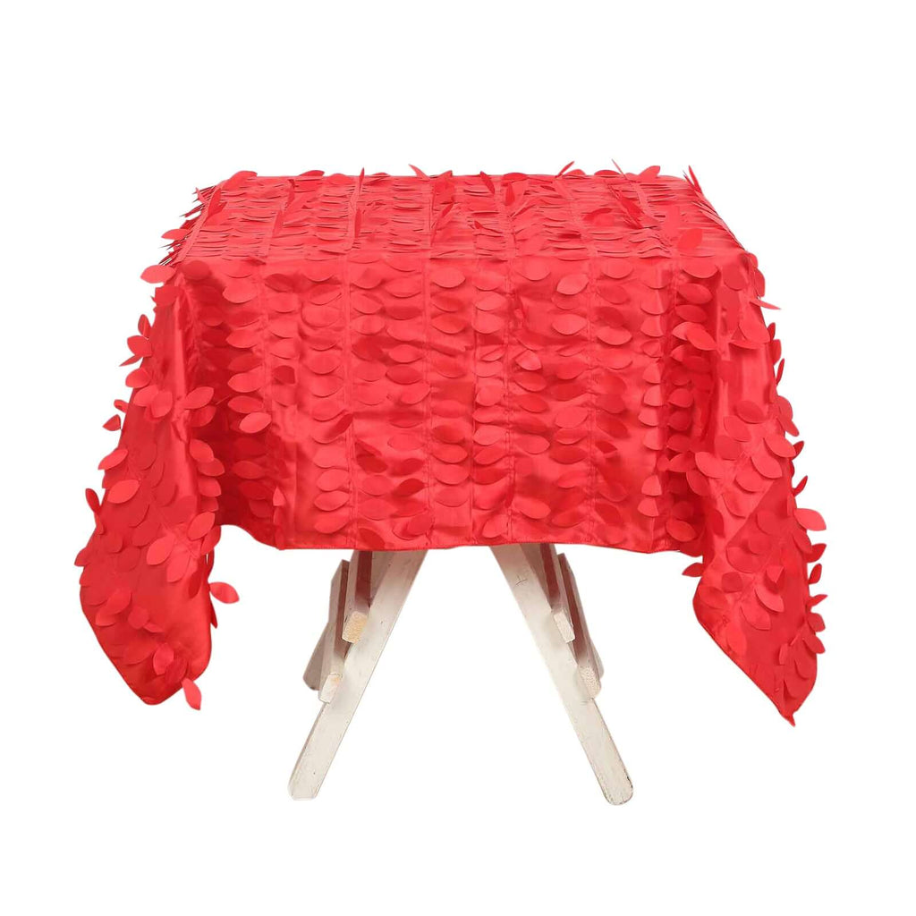 Taffeta 54"x54" Square Tablecloth Red 3D Leaf Petal Table Cover