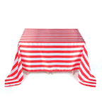 Satin 90"x156" Rectangle Tablecloth Red/White - Stripe Design with Seamless Finish Table Cover