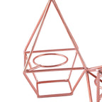 Set of Metal Candle Holders Linked Geometric Design Rose Gold - Modern Votive Glass Decor for Tables & Gatherings 16"