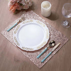 6-Pack Placemats Glitter Design Rose Gold Sparkle Rectangle - Non-Slip Decorative Dining Table Mats 12"x18"