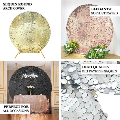 7.5ft Sparkly Rose Gold Double Sided Big Payette Sequin Wedding Arbor Cover, Round Fitted Backdrop Arch Cover