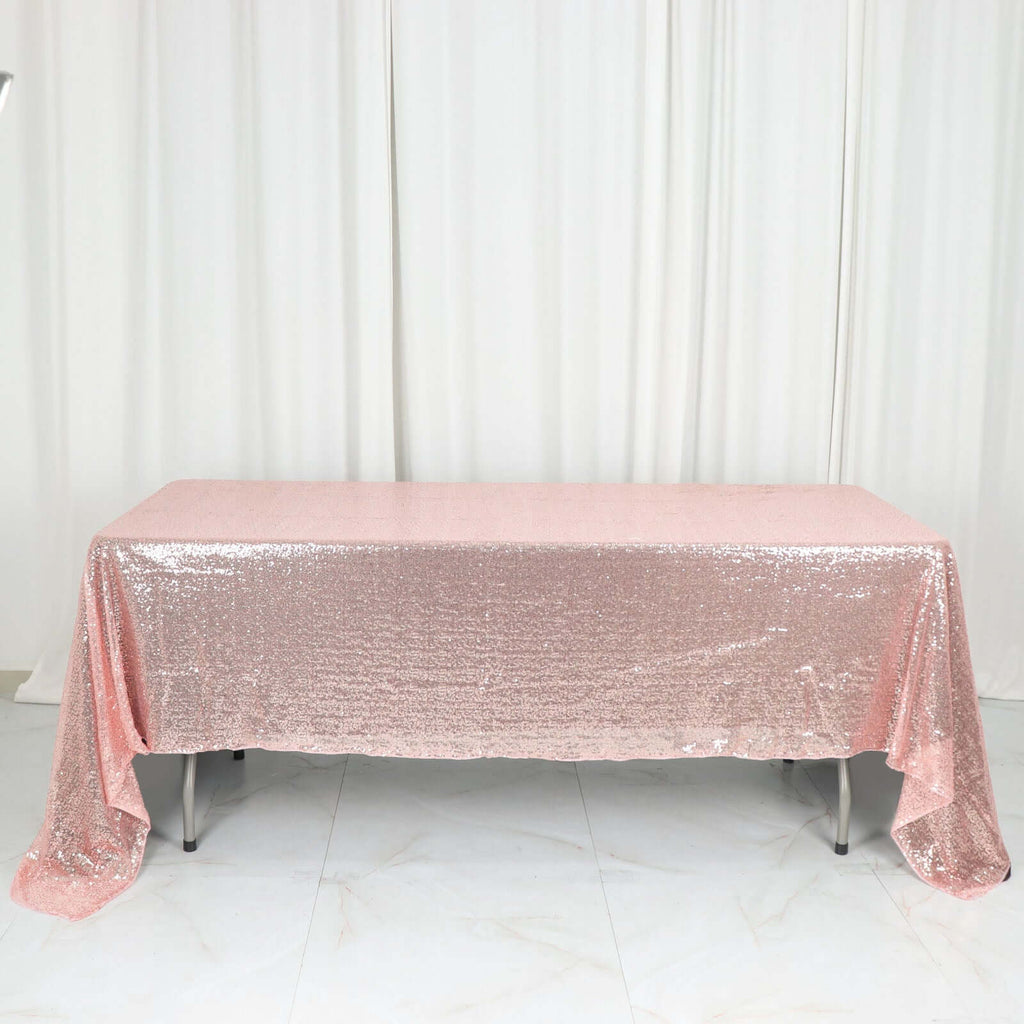 Sequin 60"x126" Rectangle Tablecloth Rose Gold - Glittering Finish Table Cover